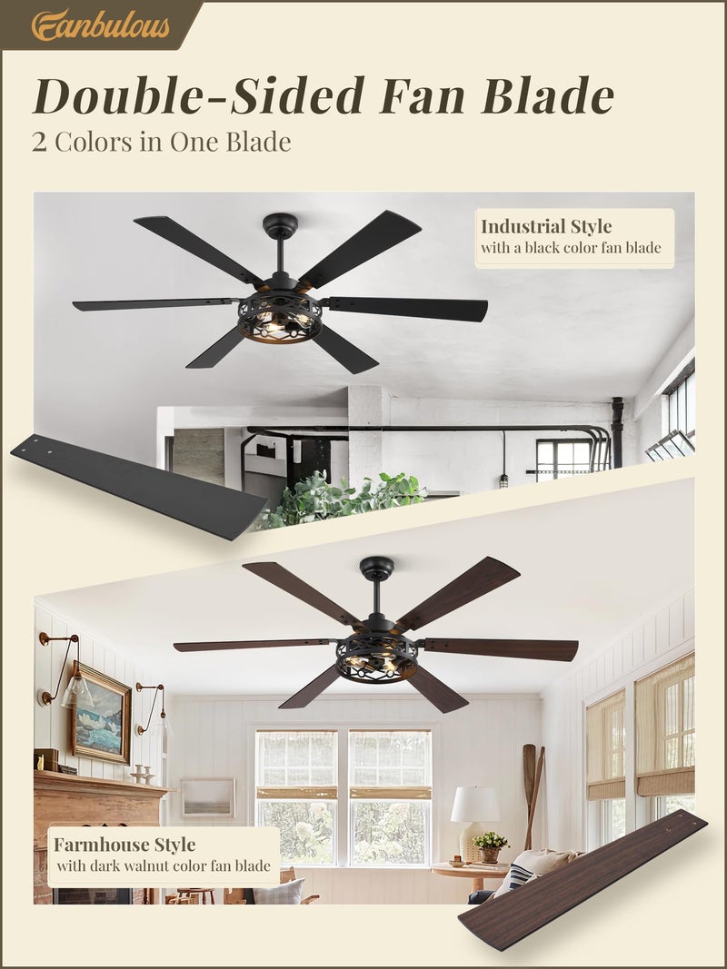Fanbulous 65 Inch Ceiling Fan with Lights, Farmhouse Caged Ceiling Fans with Remote, Black Industrial Ceiling Fans with Quiet Reversible DC Motor, Large Ceiling Fan for Living room, Bedroom - Image 3