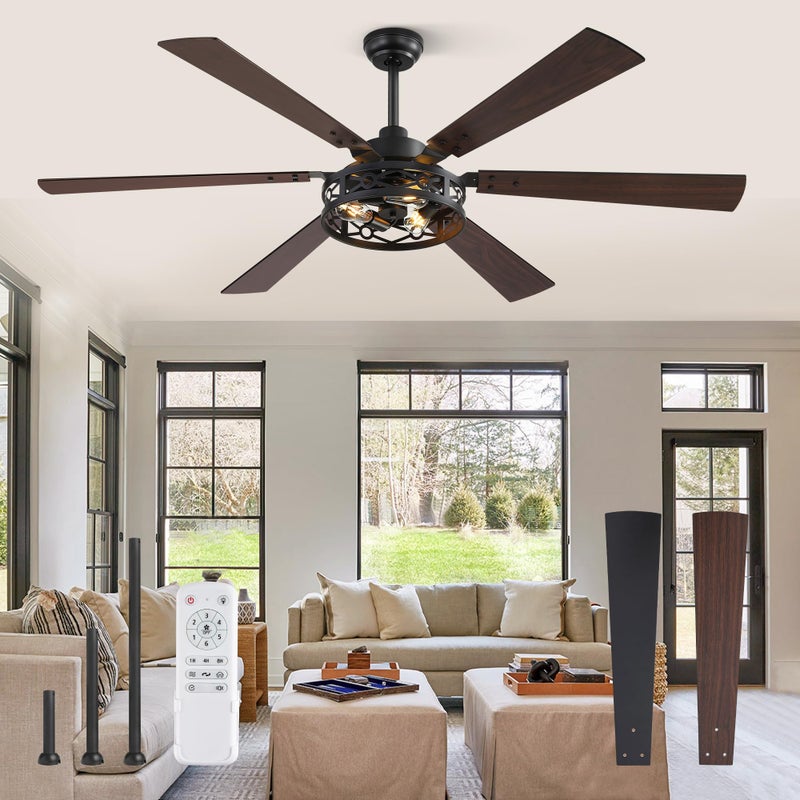 Fanbulous 65 Inch Ceiling Fan with Lights, Farmhouse Caged Ceiling Fans with Remote, Black Industrial Ceiling Fans with Quiet Reversible DC Motor, Large Ceiling Fan for Living room, Bedroom - Image 1