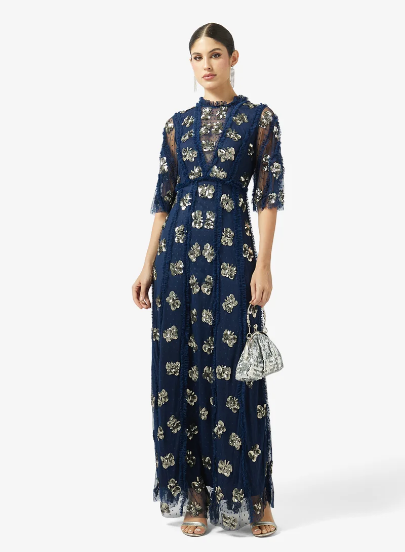 Frock And Frill  Embellished Short Sleeve Maxi Dress for Women | Best Price UAE