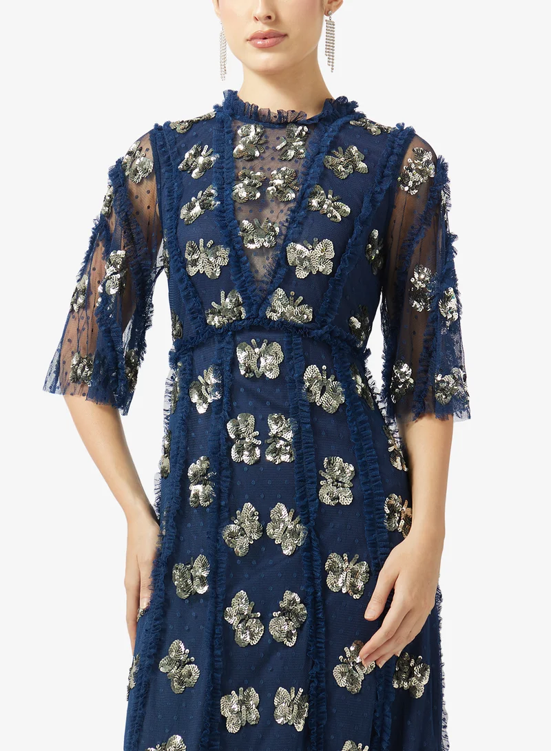 Frock And Frill  Embellished Short Sleeve Maxi Dress for Women | Best Price UAE