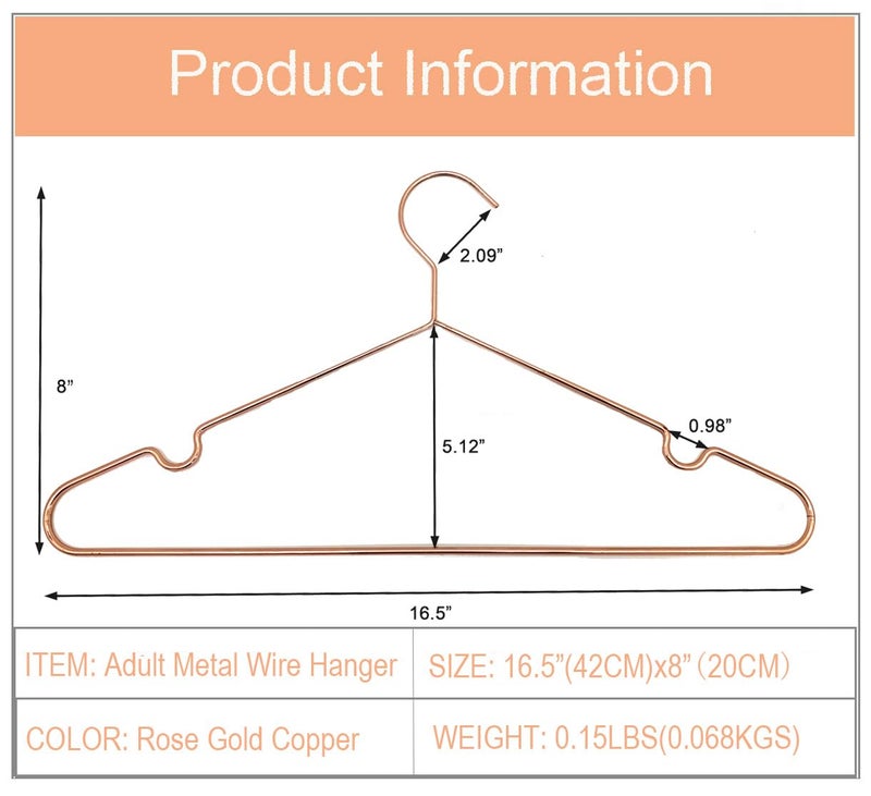Koobay 16.5" Rose Gold Copper Clothes Hangers - 10 Pack,Heavy Duty Strong Metal Hanger for Storage Display Sling Organization of Coat Shirts Dresses Jacket Elegant Standard Suit Accessory - Image 2