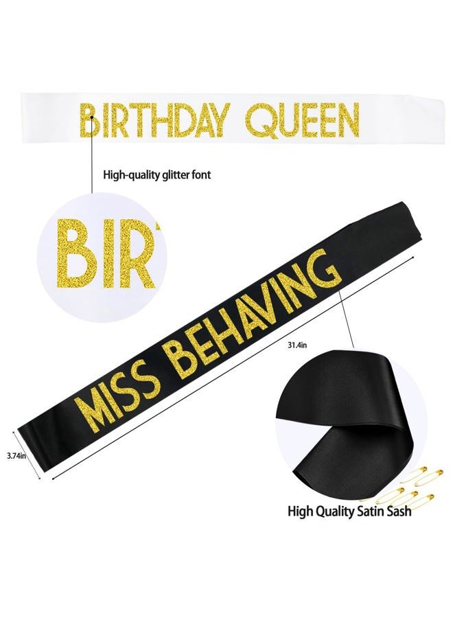 12 Pack Queen Sashes for Women - Birthday Squad Sash Set, Funny Gifts Sashes for Women's Birthday Party Supplies (Black + White + Gold Glitter Letters) - Image 3