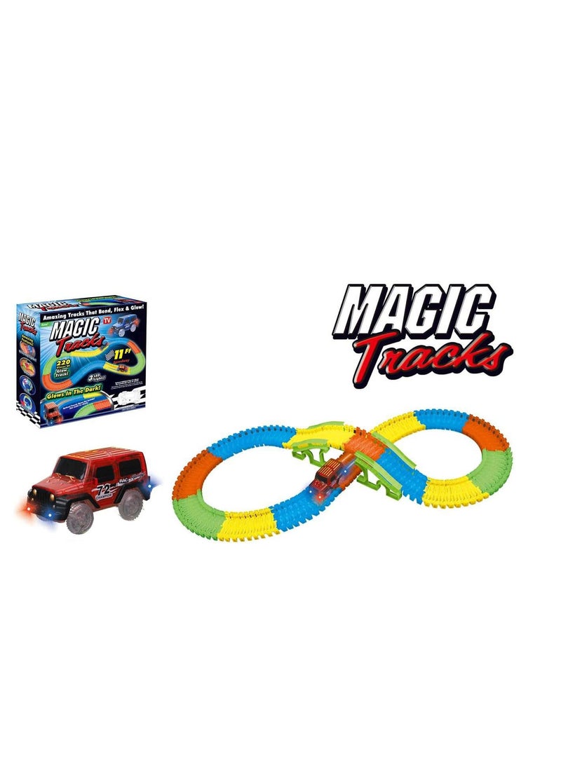 Magic Track - 220Pcs Magic Tracks 11 Feet Of Glow With LED Light-Up Car Race - Image 1