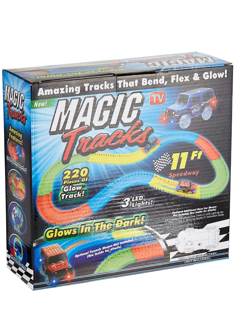 Magic Track - 220Pcs Magic Tracks 11 Feet Of Glow With LED Light-Up Car Race - Image 1