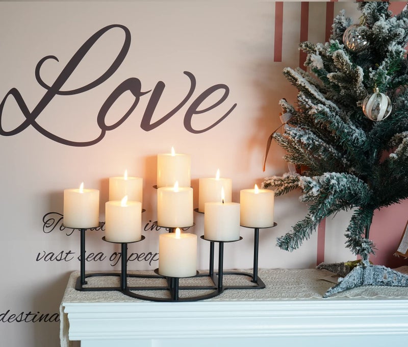 Bigsee 9 Arms Black Candelabra for Inside Fireplace - Metal Candle Holder for Tealight Pillar Candles Stand Iron Table Centrepiece Mantle Floor Decor - Image 5