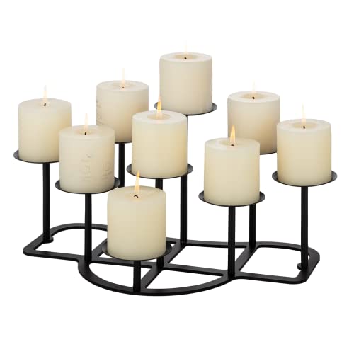 Bigsee 9 Arms Black Candelabra for Inside Fireplace - Metal Candle Holder for Tealight Pillar Candles Stand Iron Table Centrepiece Mantle Floor Decor - Image 1