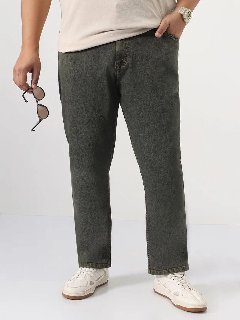 أوربانو فاشن Urbano Plus Men's Grey Straight Fit Heavy Washed Jeans Stretchable