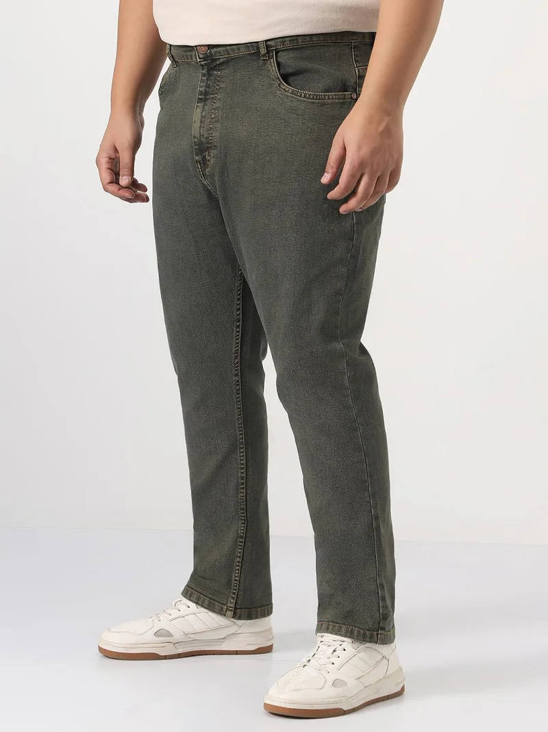 أوربانو فاشن Urbano Plus Men's Grey Straight Fit Heavy Washed Jeans Stretchable