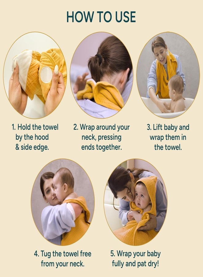 NINTARABABY Hooded Towel - 100% Organic Premium Muslin Cotton, 38" x 38" (96 cm x 96 cm), Ultra-Absorbent, Soft, Breathable, Extra-Large, Hypoallergenic, Gifts for Infants & Toddlers - Image 5