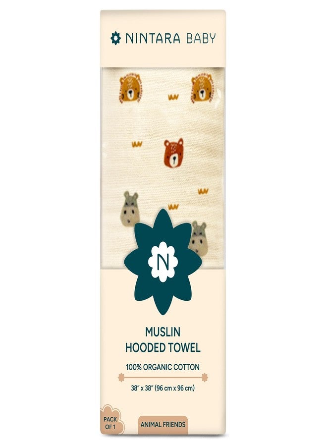 NINTARABABY Hooded Towel - 100% Organic Premium Muslin Cotton, 38" x 38" (96 cm x 96 cm), Ultra-Absorbent, Soft, Breathable, Extra-Large, Hypoallergenic, Gifts for Infants & Toddlers - Image 1