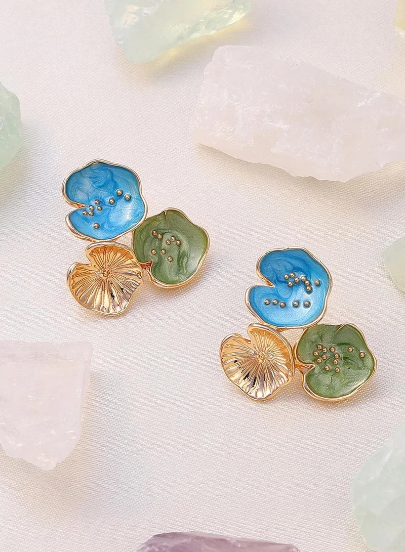 Sohi  Small Lilypad Contemporary Artificial Stud Earring Jewellery for Women | Best Price UAE