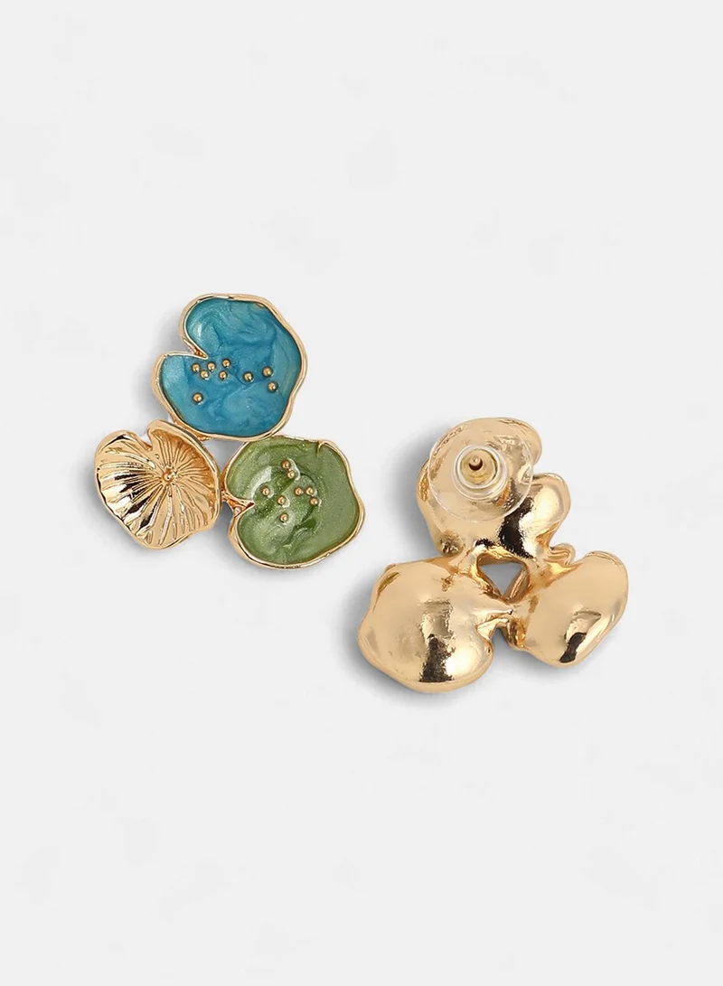 Sohi  Small Lilypad Contemporary Artificial Stud Earring Jewellery for Women | Best Price UAE