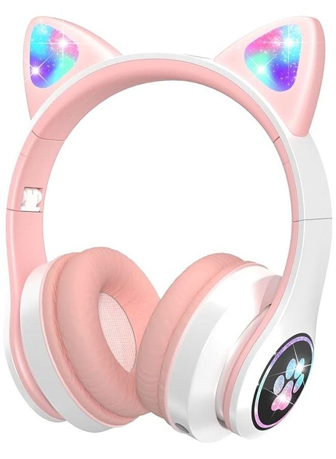 Arabest Cat Ear Headphones Wireless/Wired On-Ear Stereo Headset with Microphone LED Light FM Radio Wireless Headphones for Kids Girls Boys Phone TV - Image 1