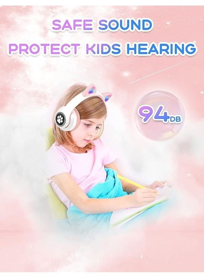 Arabest Cat Ear Headphones Wireless/Wired On-Ear Stereo Headset with Microphone LED Light FM Radio Wireless Headphones for Kids Girls Boys Phone TV - Image 3