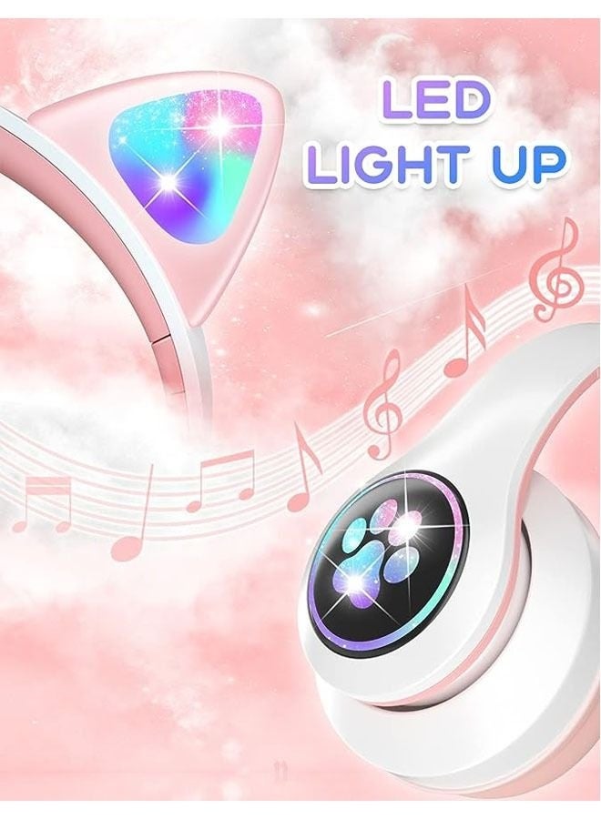 Arabest Cat Ear Headphones Wireless/Wired On-Ear Stereo Headset with Microphone LED Light FM Radio Wireless Headphones for Kids Girls Boys Phone TV - Image 2