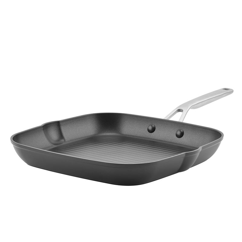 KitchenAid Hard Anodized Induction Nonstick Square Grill Pan/Griddle with Pouring Spouts, 11.25 Inch, Matte Black - Image 1