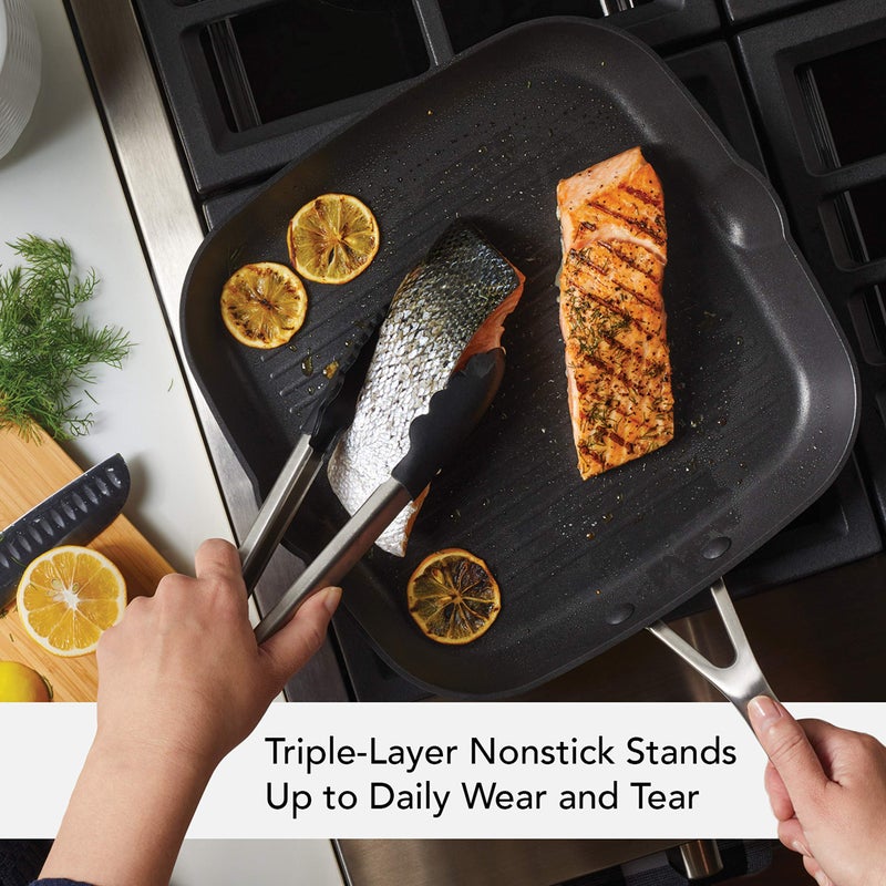 KitchenAid Hard Anodized Induction Nonstick Square Grill Pan/Griddle with Pouring Spouts, 11.25 Inch, Matte Black - Image 4