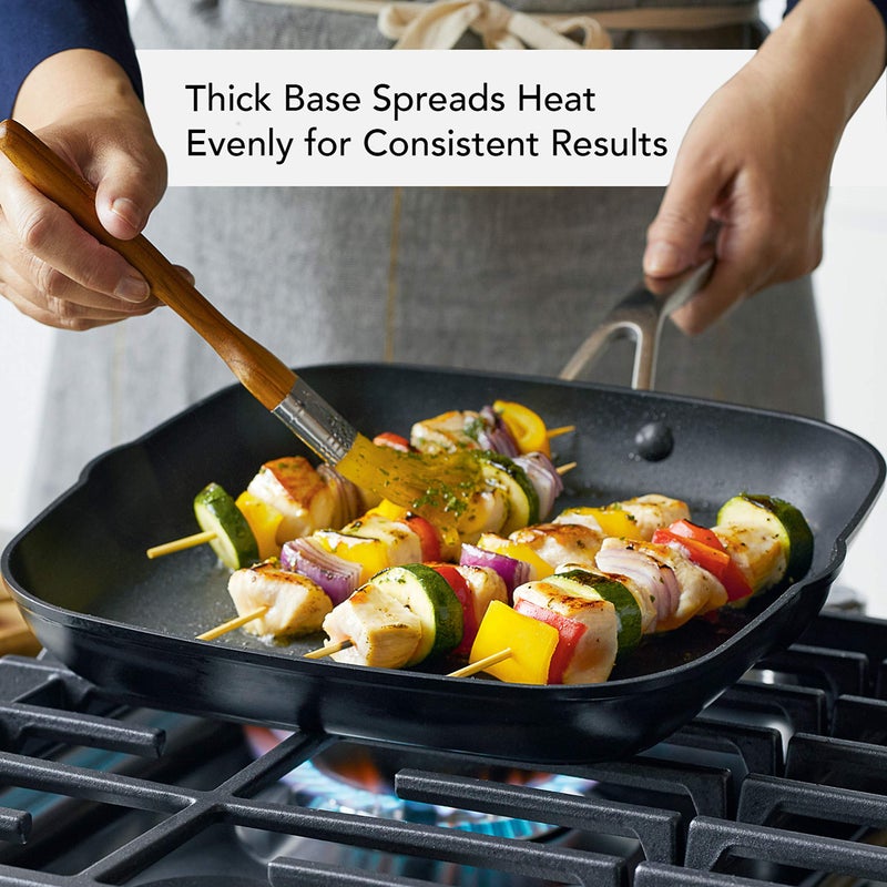 KitchenAid Hard Anodized Induction Nonstick Square Grill Pan/Griddle with Pouring Spouts, 11.25 Inch, Matte Black - Image 3