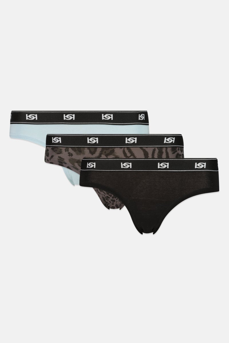 bebe Women 3 Pcs Graphic Print Cheeky Panty, Multicolor - Image 1