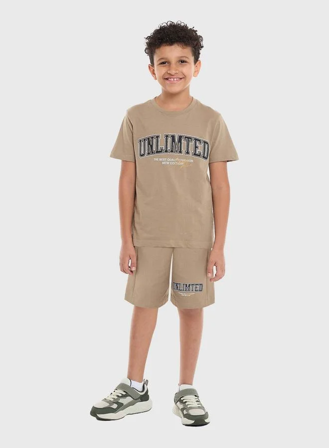 فكتور اند جين Victor And Jane Boys Graphic Print T-Shirt and Shorts Set