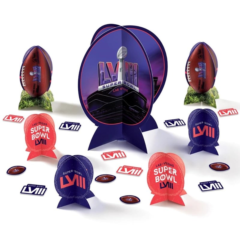 Amscan Super Bowl LVIII Ultimate Table Decorating Kit 27 Piece Set with Large Medium Centerpieces Confetti Perfect for Game Day Parties and Events