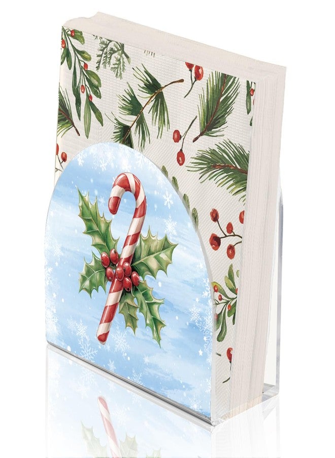 SUPERDANT Christmas Holly Napkin Holder for Tables Candy Canes Holidays Acrylic Tissue Organizer Paper Cocktail Stand for Kitchen Serviette Dispenser Home Dining Room Party Decoration - Image 1