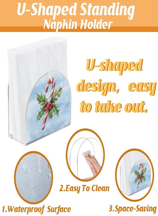 SUPERDANT Christmas Holly Napkin Holder for Tables Candy Canes Holidays Acrylic Tissue Organizer Paper Cocktail Stand for Kitchen Serviette Dispenser Home Dining Room Party Decoration - Image 3