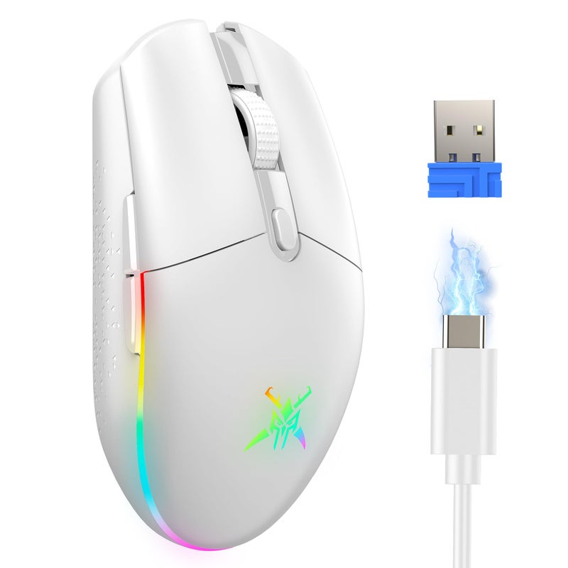 ماوس ألعاب لاسلكي TECKNET - 8000 DPI، إضاءة خلفية RGB، 6 أزرار قابلة للبرمجة، عمر بطارية 100 ساعة، وضع مزدوج [2.4G و USB-C] للحاسوب المحمول والحاسوب الشخصي وماك - أبيض - Image 1