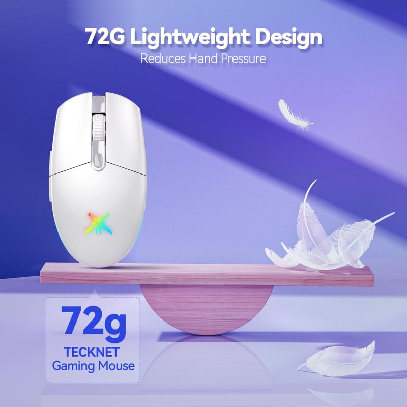 ماوس ألعاب لاسلكي TECKNET - 8000 DPI، إضاءة خلفية RGB، 6 أزرار قابلة للبرمجة، عمر بطارية 100 ساعة، وضع مزدوج [2.4G و USB-C] للحاسوب المحمول والحاسوب الشخصي وماك - أبيض - Image 3