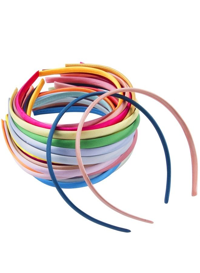 Duufin 30 Pieces Satin Headbands 1cm Colorful Headband Girls DIY Craft Headbands Satin Covered Headband for Girls - Image 4