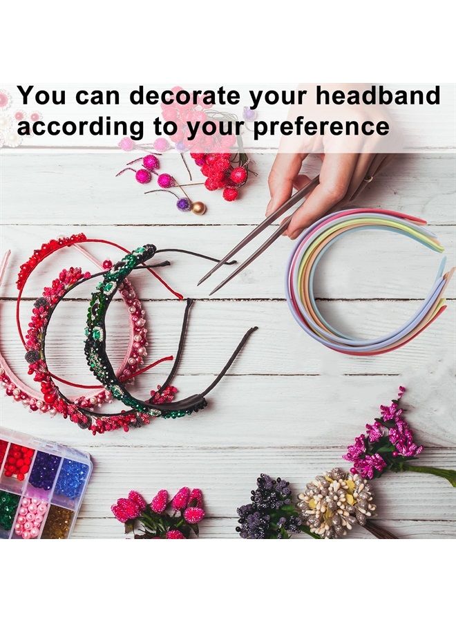 Duufin 30 Pieces Satin Headbands 1cm Colorful Headband Girls DIY Craft Headbands Satin Covered Headband for Girls - Image 5