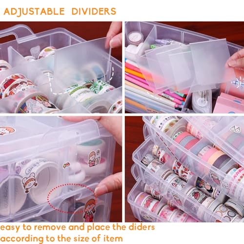 HomDSim Washi Tape Box Organizer Storage,Divider Closet Container,with 30 Adjustable Compartments,Clear,Masking Tape Desktop Tape DIY Sticker Roll Tape Cutter Holder Storage,Finger Safty Dispenser - Image 2