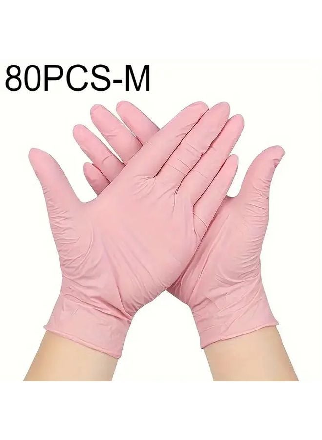 80 Pcs Bulk Disposable Pink Latex Free Plastic Gloves For Cleaning Nail Care Pet Grooming Salon Use - Image 1