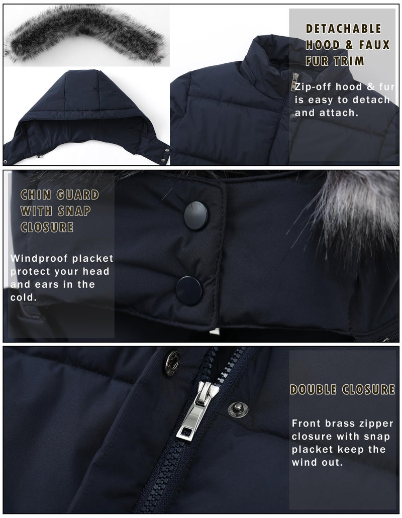 GGleaf Women's Winter Snow Jacket Puffer Coat With Removable Faux Fur Trim and Hood Navy Large - Image 5