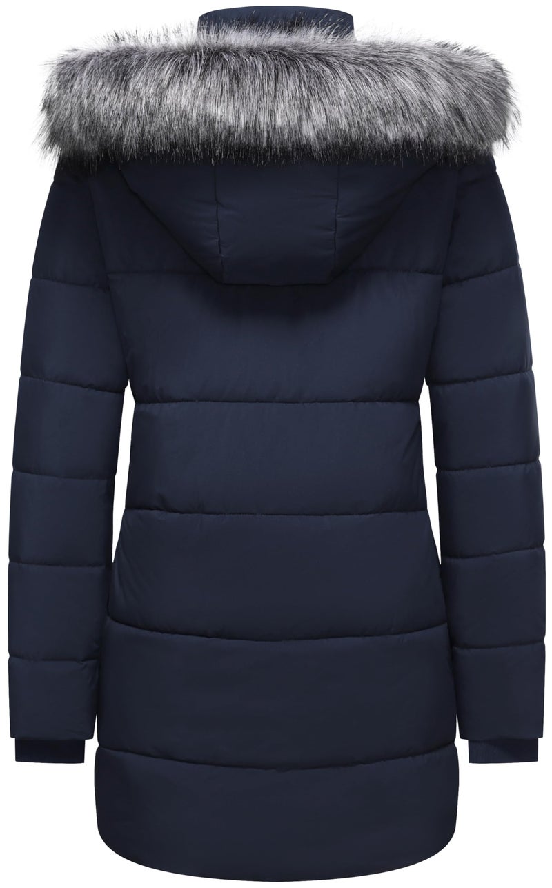 GGleaf Women's Winter Snow Jacket Puffer Coat With Removable Faux Fur Trim and Hood Navy Large - Image 2