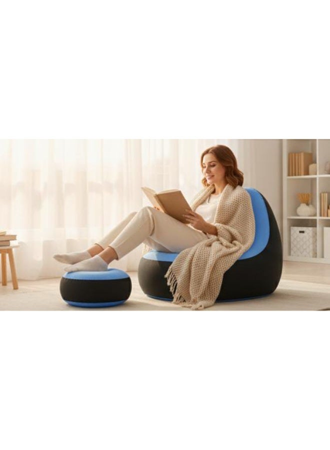 سبيس شوب كرسي استرخاء قابل للنفخ مع مسند للقدمين ومضخة هواء مثالي لغرفة المعيشة أو غرفة النوم مريح ويوفر المساحة مناسب للقراءة والألعاب والاسترخاء في الأماكن المغلقة والمفتوحة - Image 4