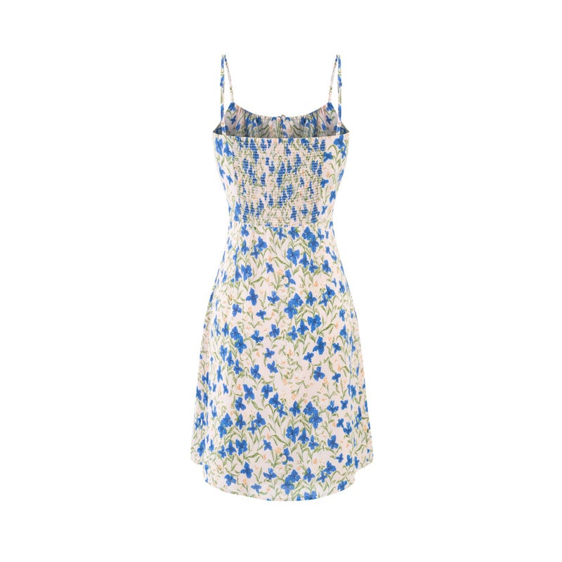 Blue Butterfly Floral Print Bodycon Dress - Image 2