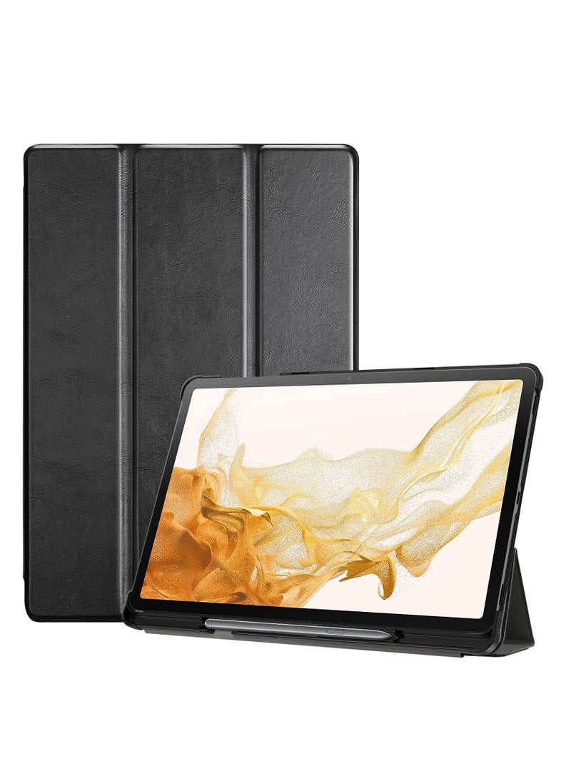 Procases Slim Stand PU Leather Smart Cover with Pencil Holder for 12.4 Galaxy Tab S8+ 2022 Black - Image 1