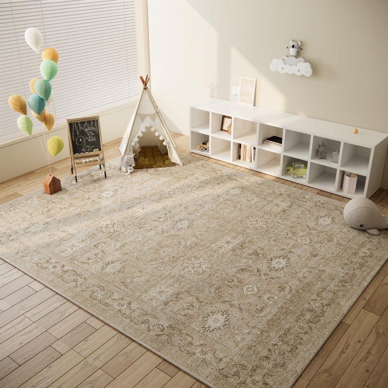 palohom 5x7 Area Rugs for Living Room: Washable Bedroom Rug with Non Slip Backing Low Pile Soft Faux Wool Distressed Vintage Boho Carpet Rugs for Entryway Dining Room Farmhouse Nursery Home Office Indoor - Image 3