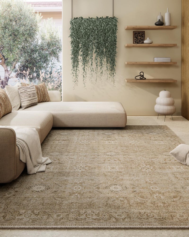 palohom 5x7 Area Rugs for Living Room: Washable Bedroom Rug with Non Slip Backing Low Pile Soft Faux Wool Distressed Vintage Boho Carpet Rugs for Entryway Dining Room Farmhouse Nursery Home Office Indoor - Image 1