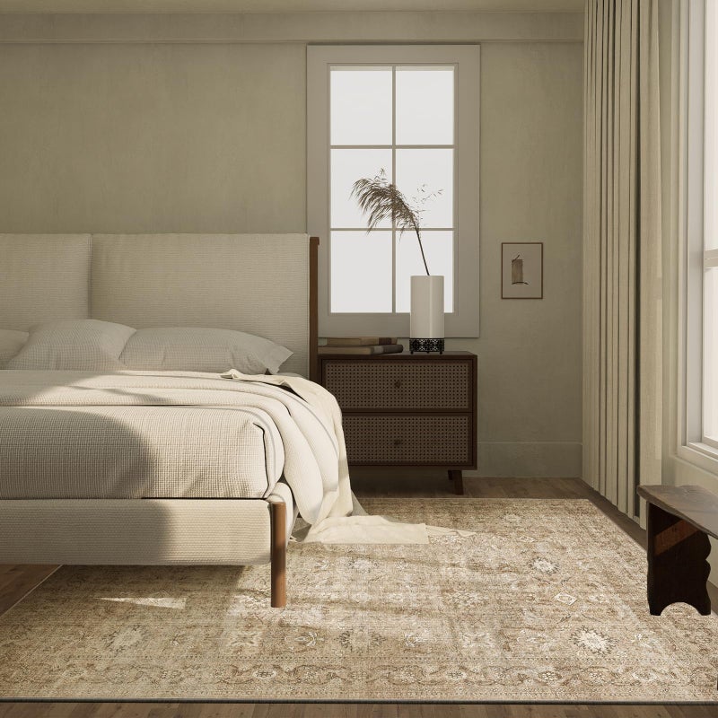 palohom 5x7 Area Rugs for Living Room: Washable Bedroom Rug with Non Slip Backing Low Pile Soft Faux Wool Distressed Vintage Boho Carpet Rugs for Entryway Dining Room Farmhouse Nursery Home Office Indoor - Image 2