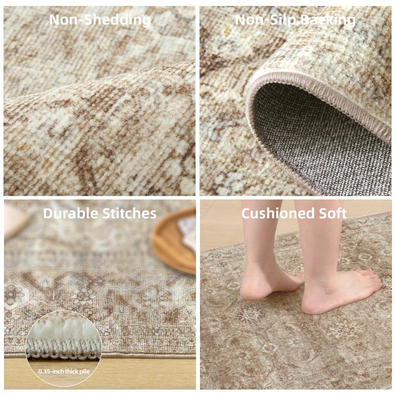 palohom 5x7 Area Rugs for Living Room: Washable Bedroom Rug with Non Slip Backing Low Pile Soft Faux Wool Distressed Vintage Boho Carpet Rugs for Entryway Dining Room Farmhouse Nursery Home Office Indoor - Image 5