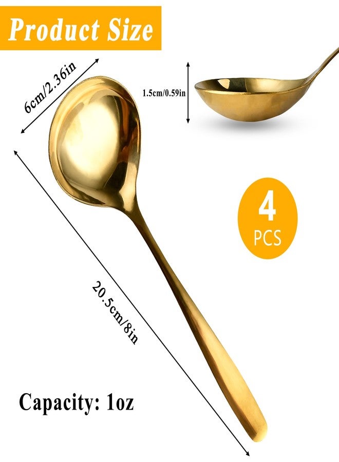 Elesunory 4 Piece 1 oz Gold Small Ladle, 8 Inch 304 Stainless Steel Soup Ladle for Serving, Gravy Spoon for Sauces, Dishwasher Safe - Image 3