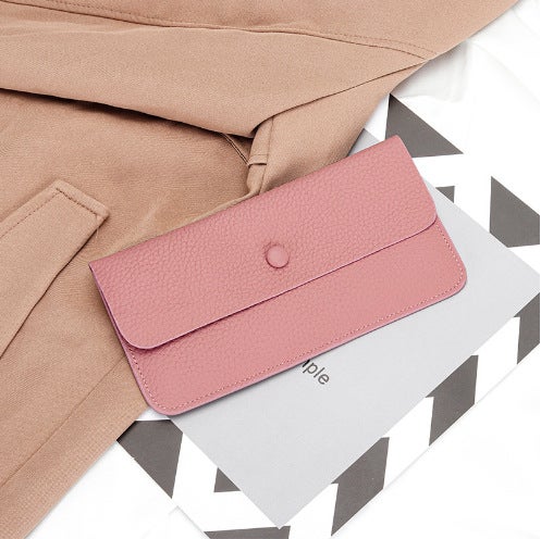 First Layer Cowhide Large Capacity Long Hand Wallet Womens 2023 New Style Simple Elegant Wallet Ultra-thin Leather Card Holder Pink 