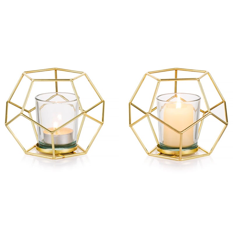 Inweder Gold Candle Holders for Pillar Candles - Matte Metal Wire Candle Holders, Vintage Decorative Candle Stand, Iron Cage Candle Holder Set for Indoor Outdoor Events, Wedding, Birthday Party, Home, 2Pcs - Image 1