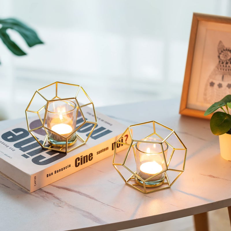 Inweder Gold Candle Holders for Pillar Candles - Matte Metal Wire Candle Holders, Vintage Decorative Candle Stand, Iron Cage Candle Holder Set for Indoor Outdoor Events, Wedding, Birthday Party, Home, 2Pcs - Image 2