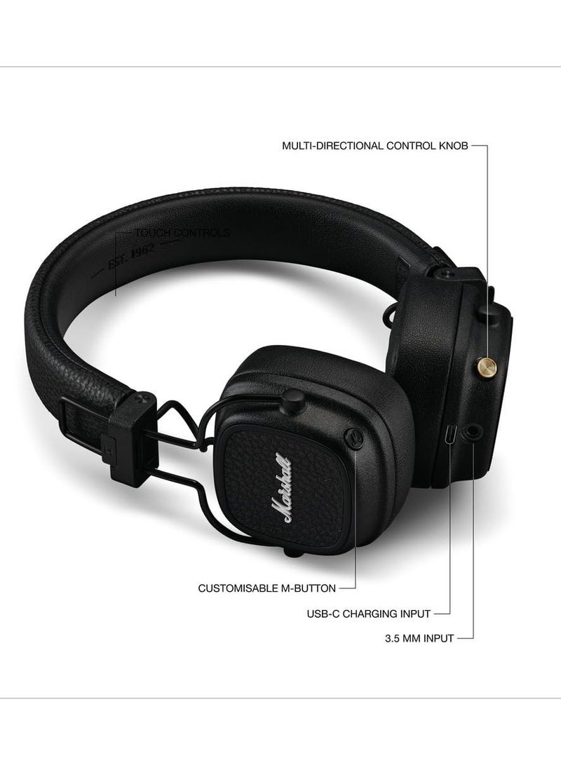 Marshall Fields Marshall Major V Bluetooth Headphones - Foldable Bluetooth Wireless Headphones Bluetooth with 100+ Hours of Playtime  - Black - Image 2