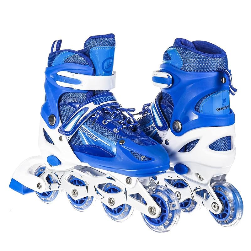 VADLO 4 Wheels Adjustable Inline Skates Skating Shoes for Boys Kids Girls Skating Shoe Adjustable Roller Blades Age 6 to 15 Years PU Strong Wheels Aluminium with LED Flash Light on Wheels (Blue) - Image 1