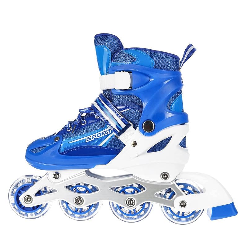 VADLO 4 Wheels Adjustable Inline Skates Skating Shoes for Boys Kids Girls Skating Shoe Adjustable Roller Blades Age 6 to 15 Years PU Strong Wheels Aluminium with LED Flash Light on Wheels (Blue) - Image 2