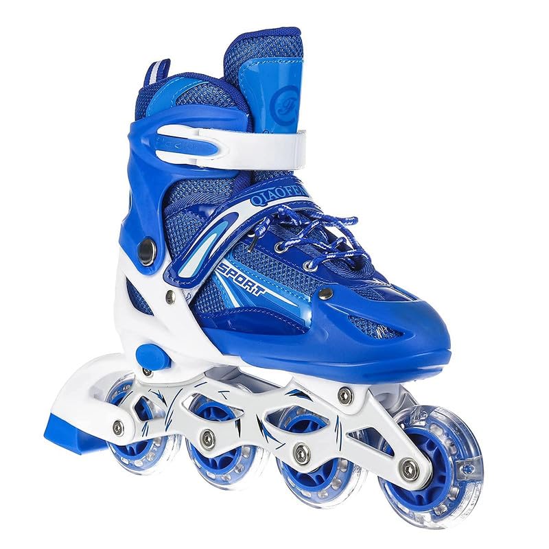 VADLO 4 Wheels Adjustable Inline Skates Skating Shoes for Boys Kids Girls Skating Shoe Adjustable Roller Blades Age 6 to 15 Years PU Strong Wheels Aluminium with LED Flash Light on Wheels (Blue) - Image 3